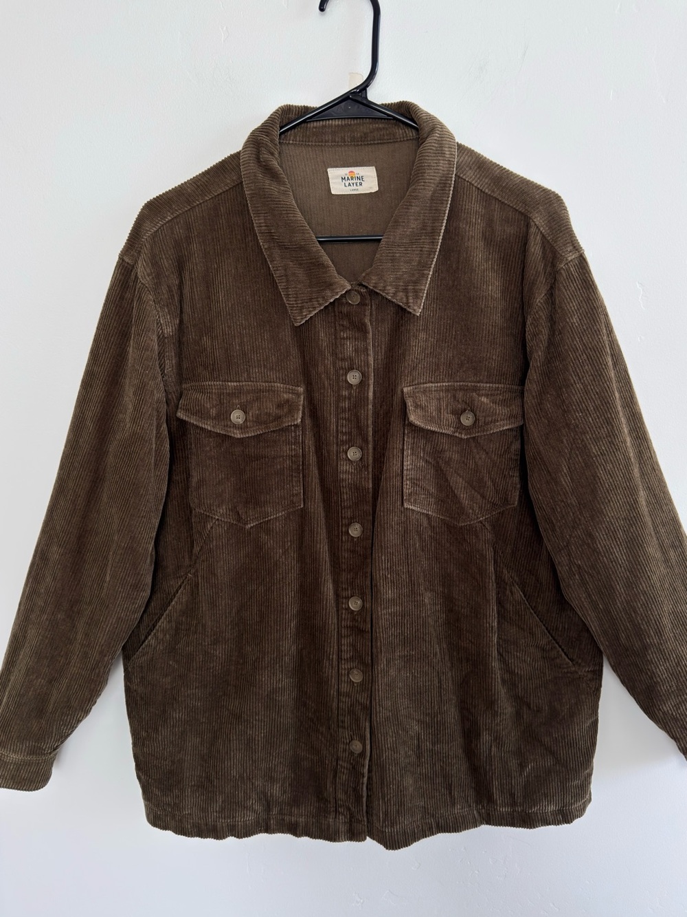 Marine Layer Jemma Corduroy Overshirt Jacket L Hemp Cotton Olive Brown Shacket